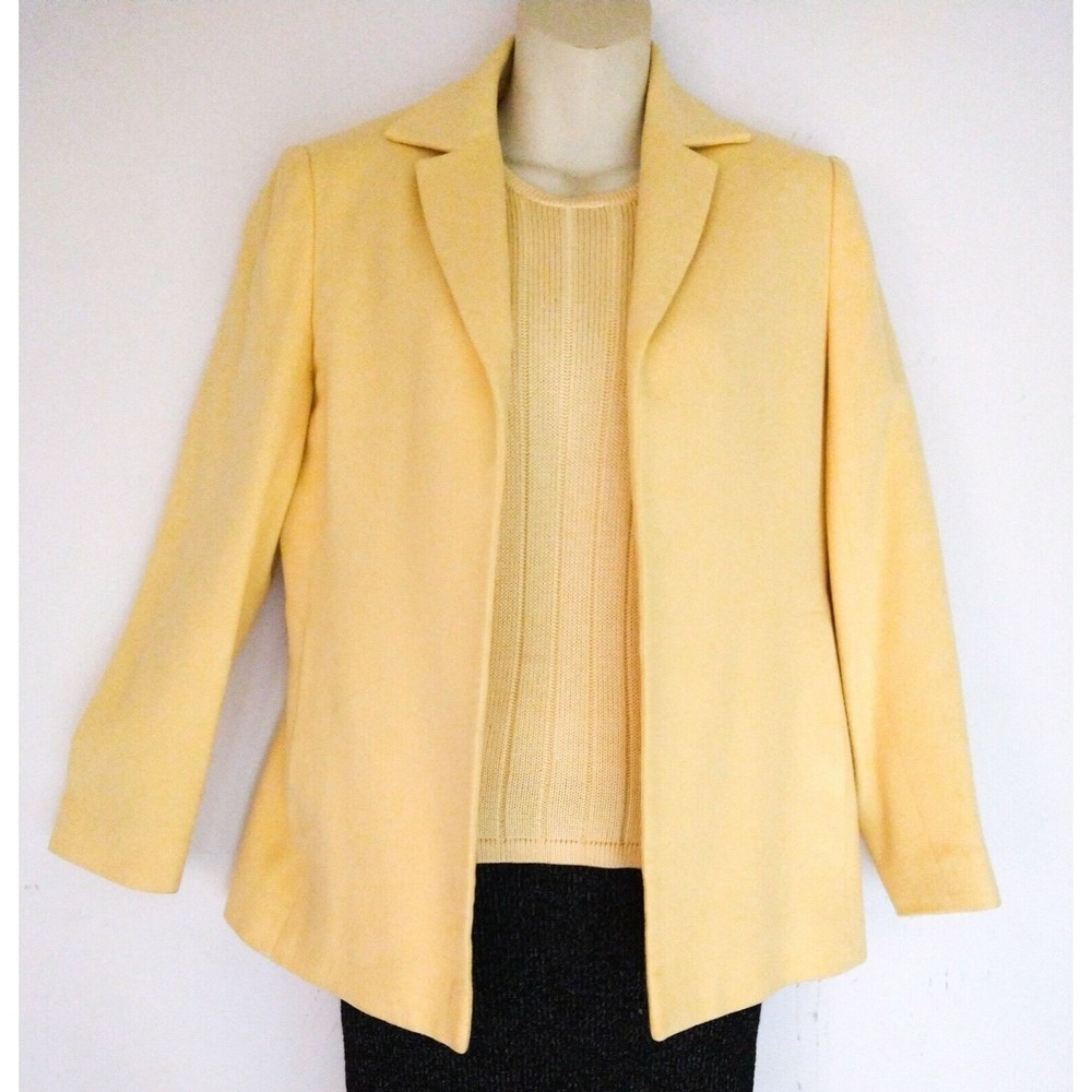 Talbots Womens Yellow Open Front Blazer Jacket W/ Yellow Silk Camisole SZ 2P